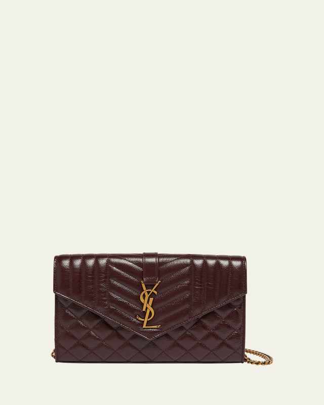 Small YSL Envelope Wallet on Chain in Triquilt Leather